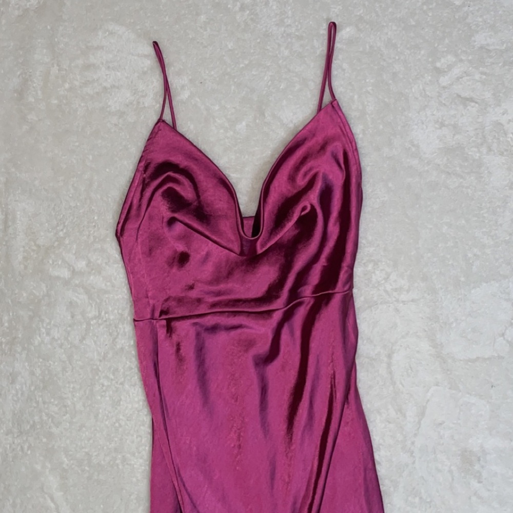 New Lioness Magenta Cowl Neck Silky Dress - Picture 3 of 15